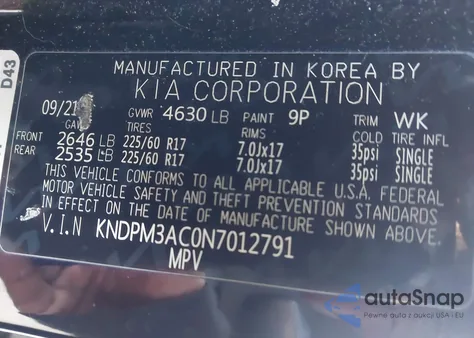 2022 Kia Sportage Lx z USA, uszkodzony, nr VIN KNDPM3AC0N7012791